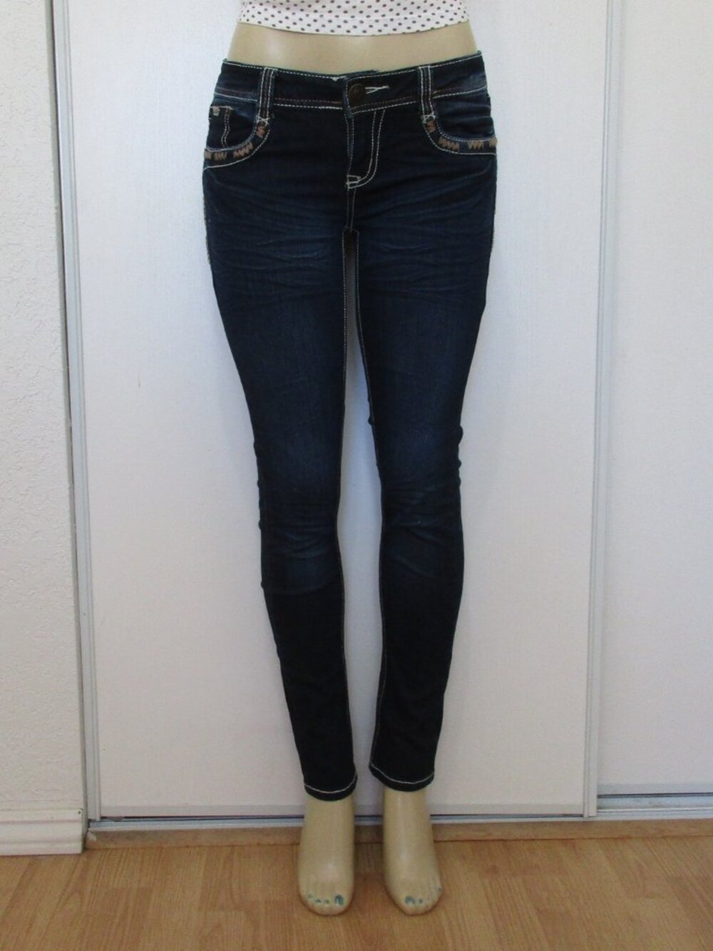 LA IDOL Jeans Size 5 Low Rise Dark Blue Skinny Denim - Picture 2 of 12